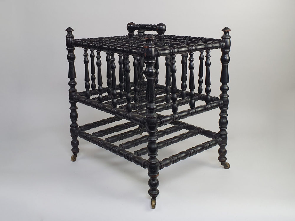 19th century antique ebonised bobbin turned Canterbury or Magazine Rack