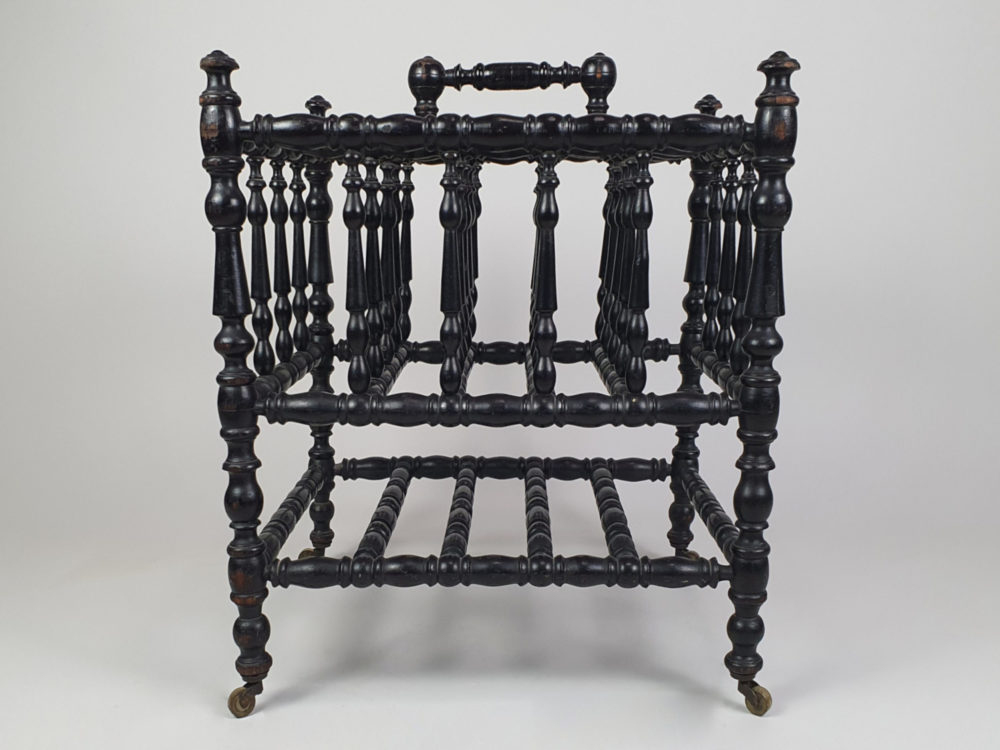19th century antique ebonised bobbin turned Canterbury or Magazine Rack