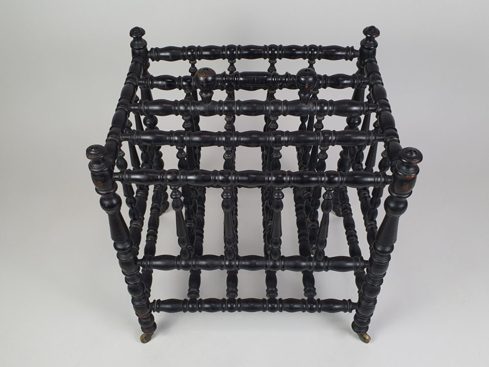 19th century antique ebonised bobbin turned Canterbury or Magazine Rack