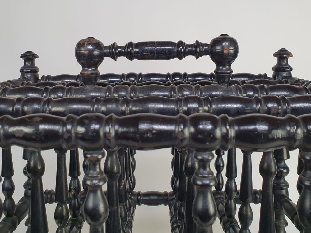 19th century antique ebonised bobbin turned Canterbury or Magazine Rack