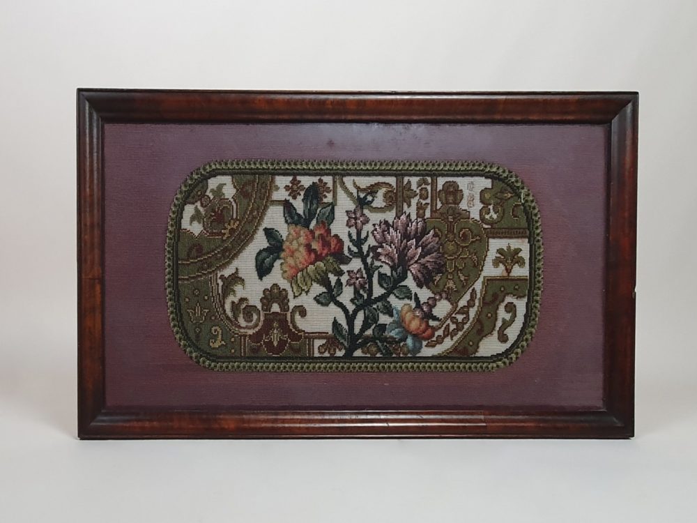 19th century antique Embroidered Framed Panel