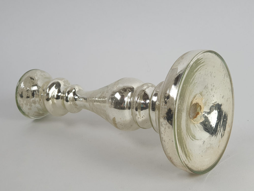 19th century antique mercury glass Candlestick Holder with hand painted floral decoration