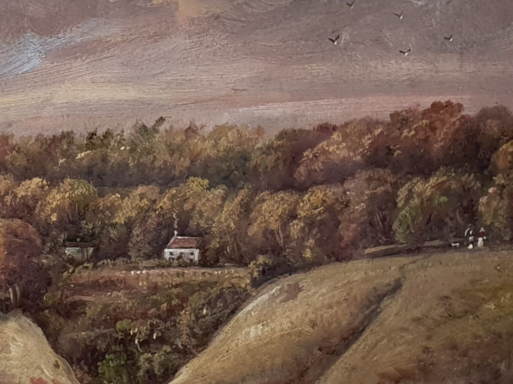 19th century antique naive Landscape Painting - 'The House in the Hollow'