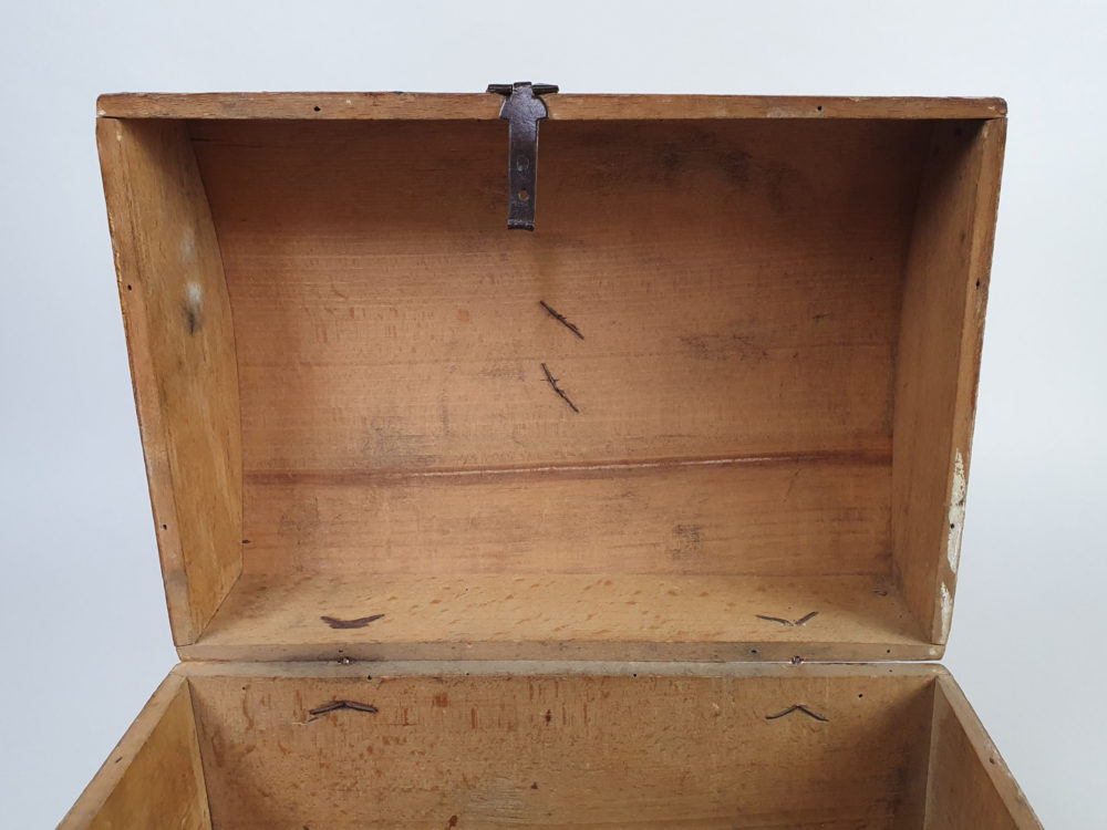 19th century antique Normandy marriage box painted with folk art birds