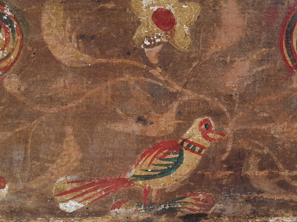 19th century antique Normandy Marriage Box painted with folk art birds
