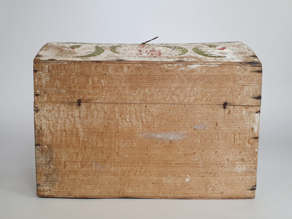 19th century antique Normandy Marriage Box painted with folk art birds