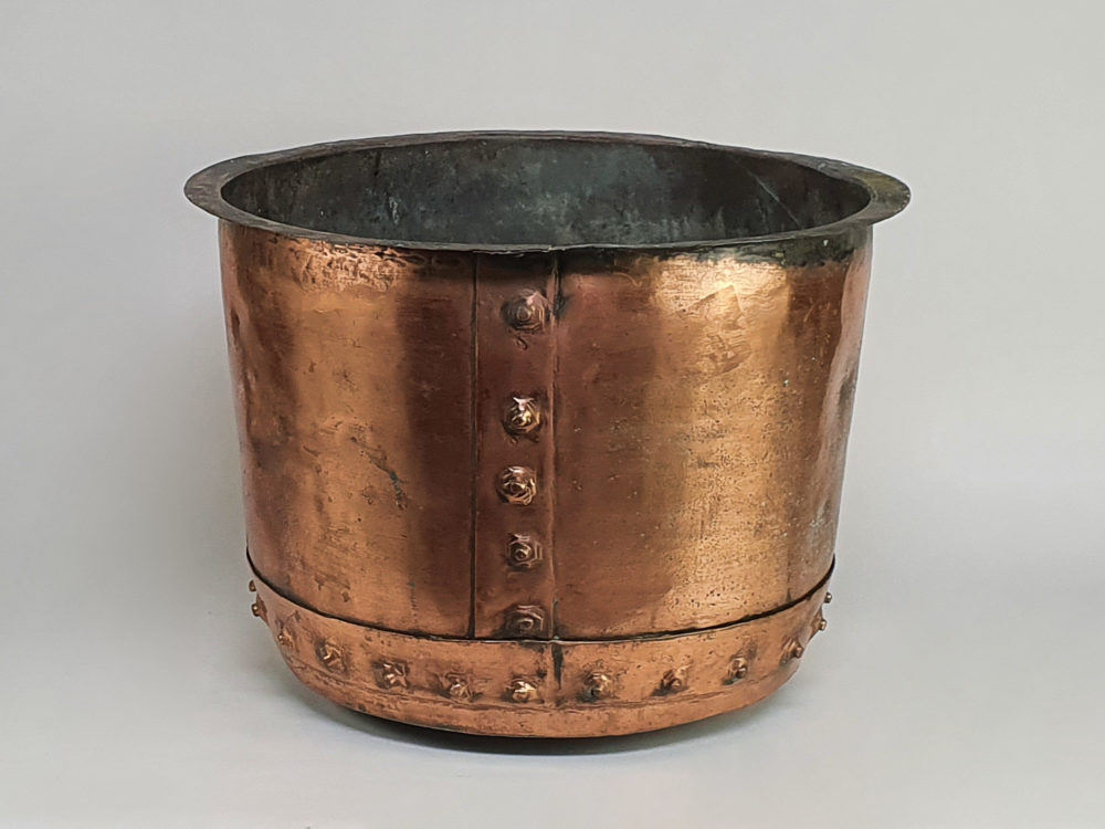 19th century antique riveted copper Planter or Log Basket