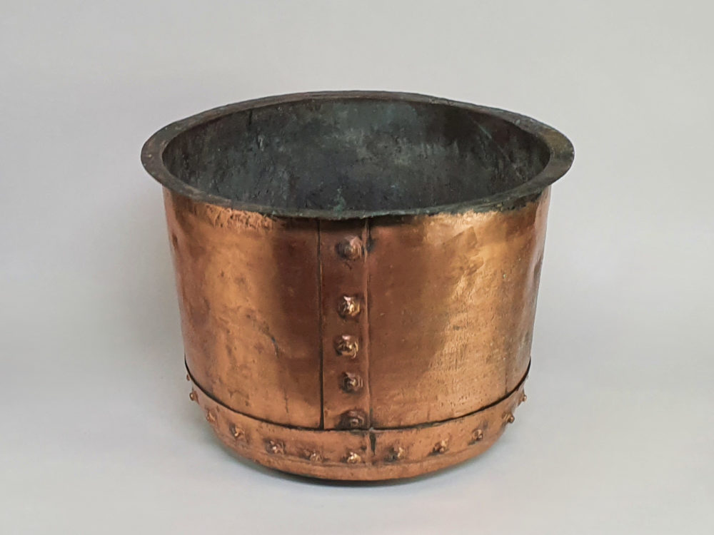 19th century antique riveted copper Planter or Log Basket