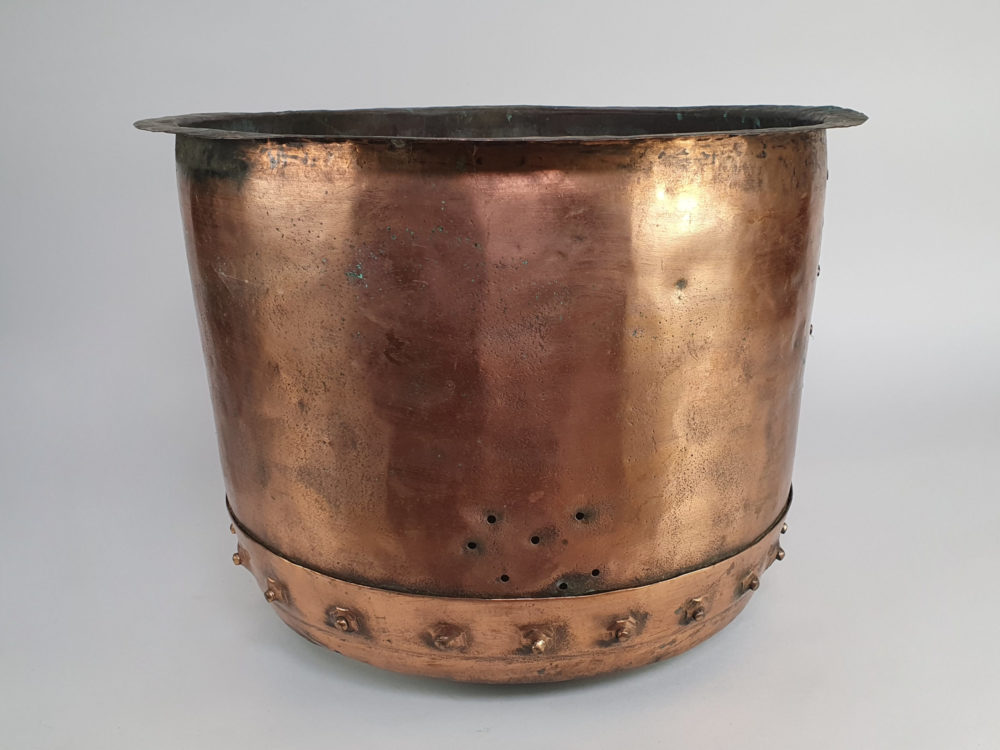 19th century antique riveted copper Planter or Log Basket