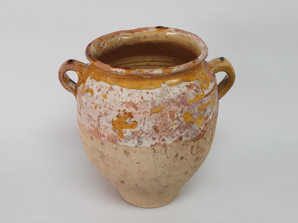 19th century antique rustic pottery Confit pot