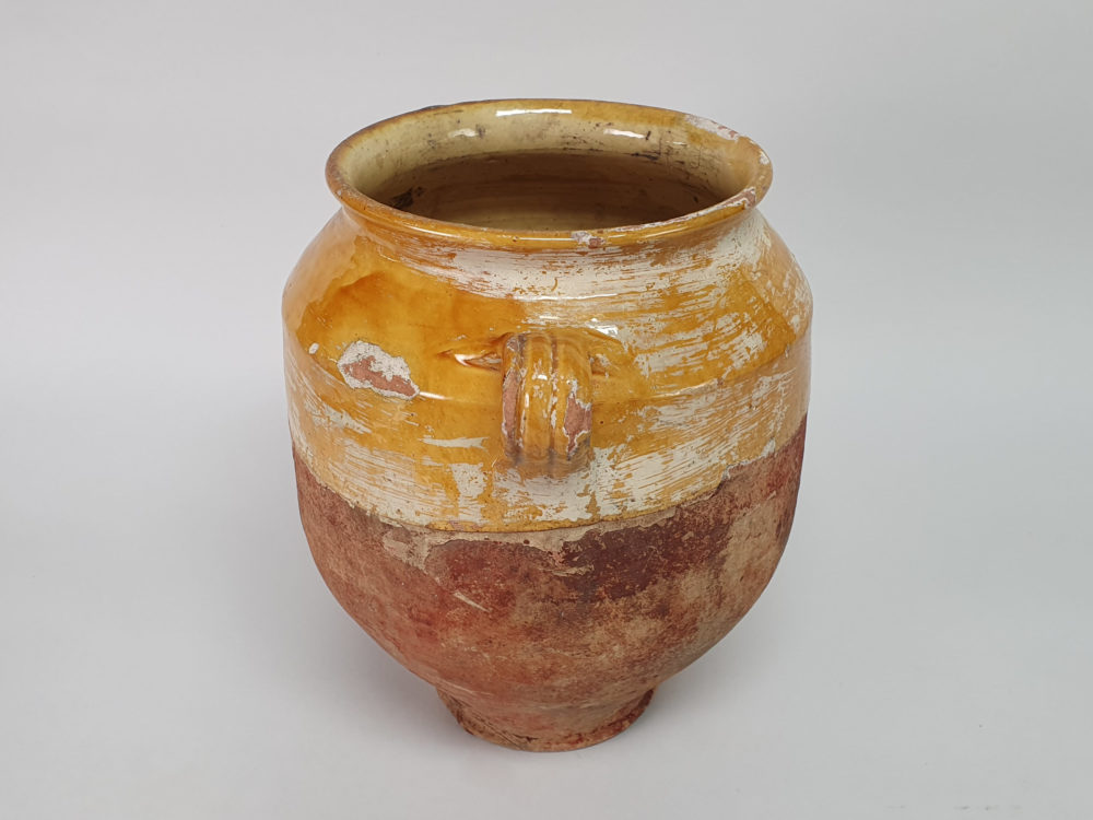 19th century antique rustic pottery Confit pot