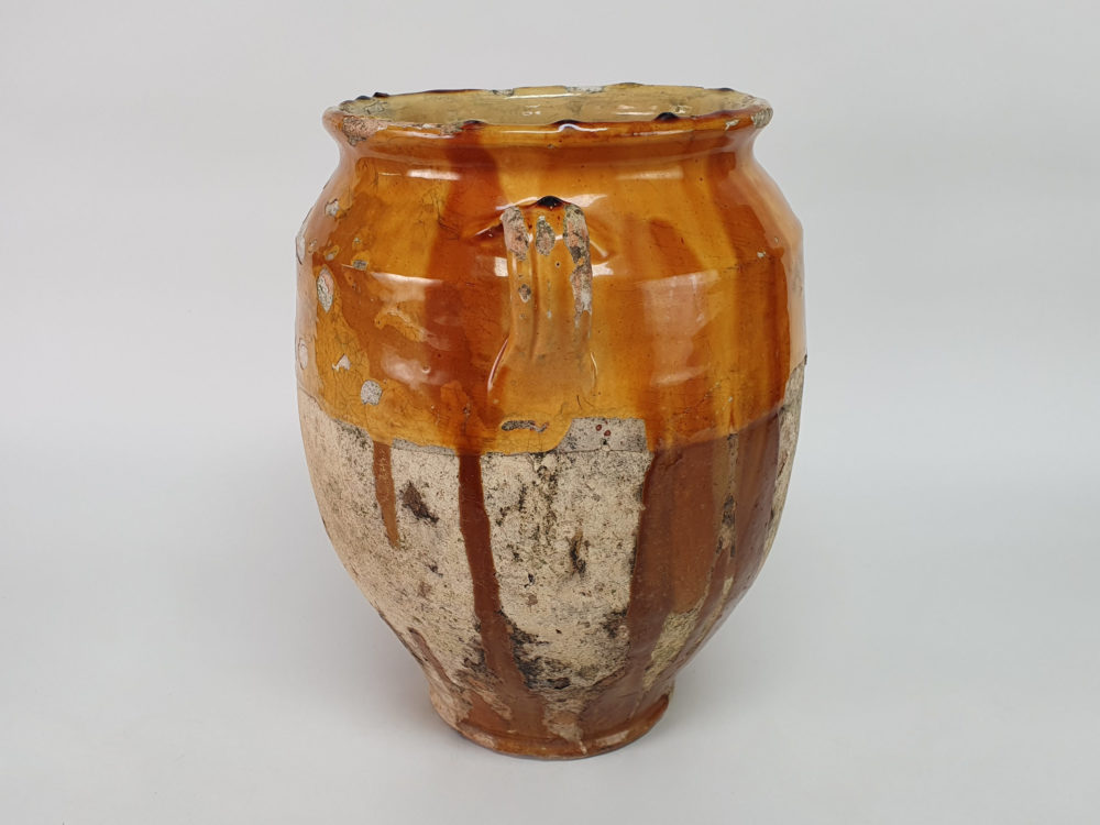 19th century antique rustic pottery Confit pot
