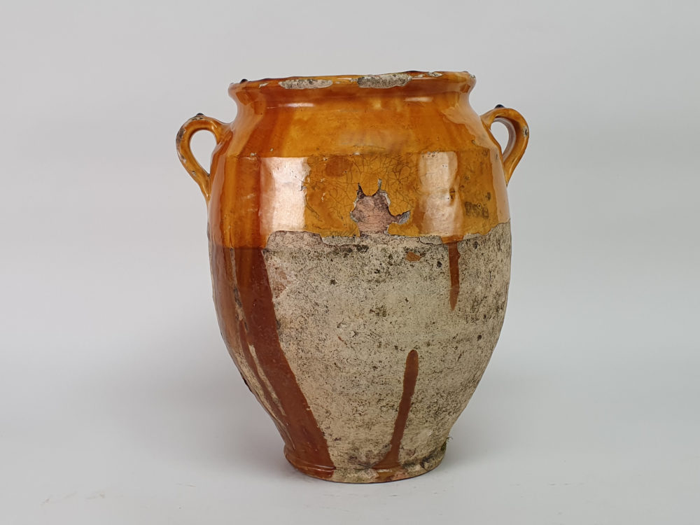 19th century antique rustic pottery Confit pot