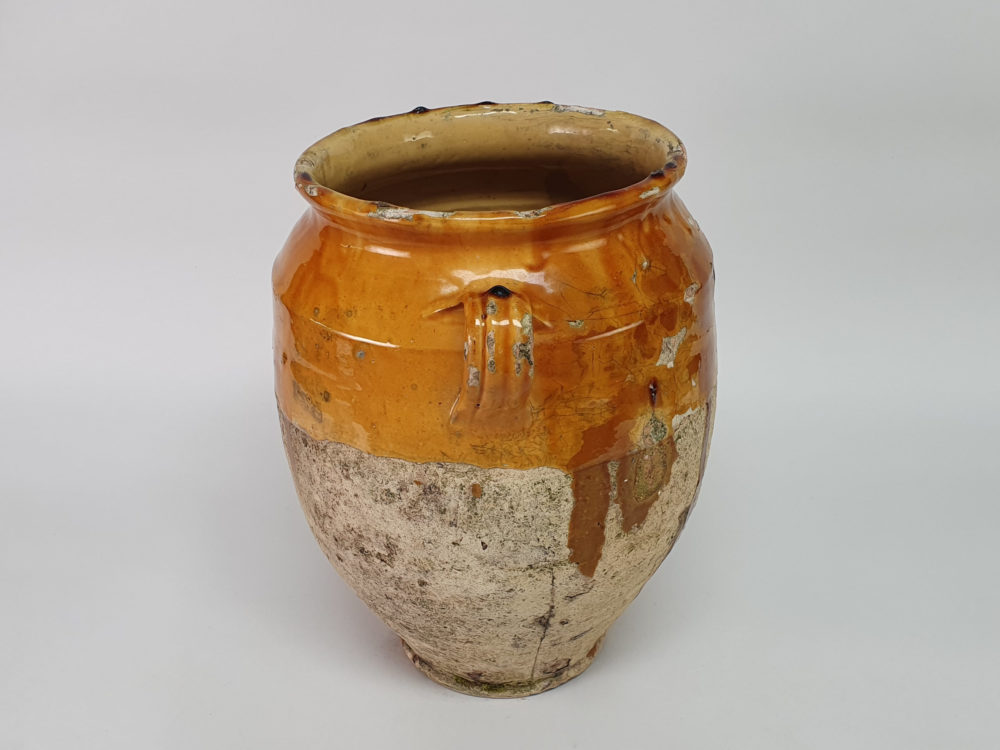 19th century antique rustic pottery Confit pot