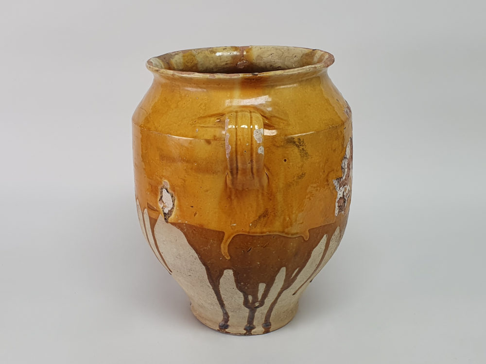 19th century antique rustic pottery Confit pot