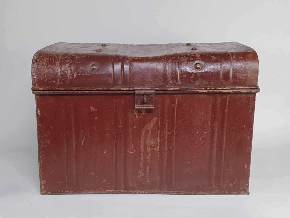 19th century burgundy antique metal Steam Trunk