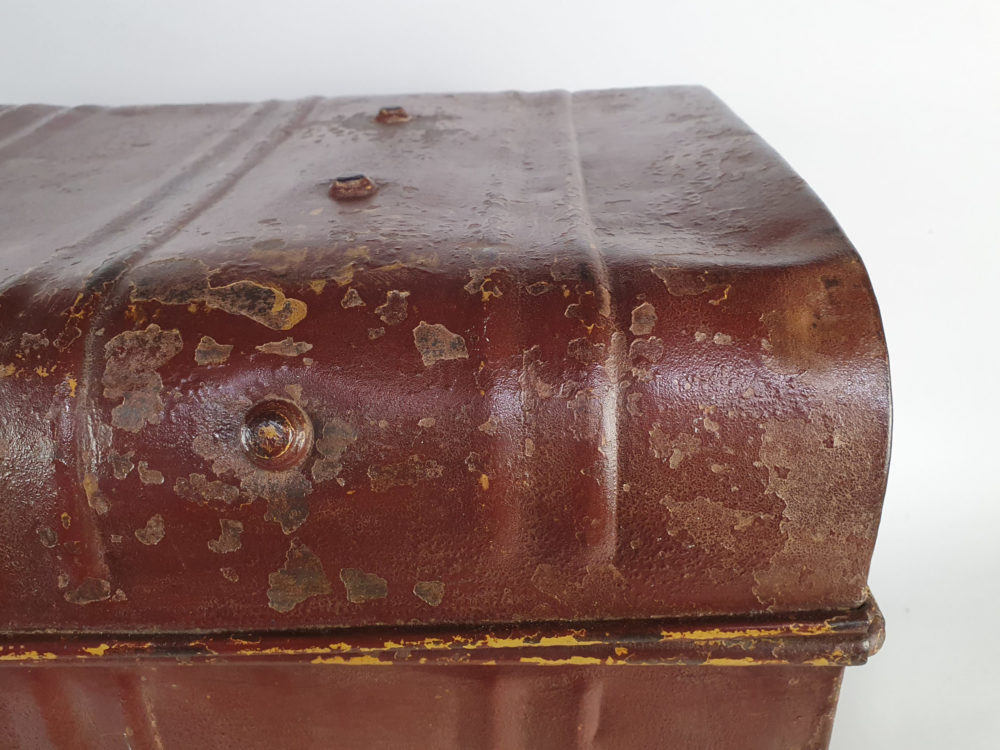19th century burgundy antique metal Steam Trunk