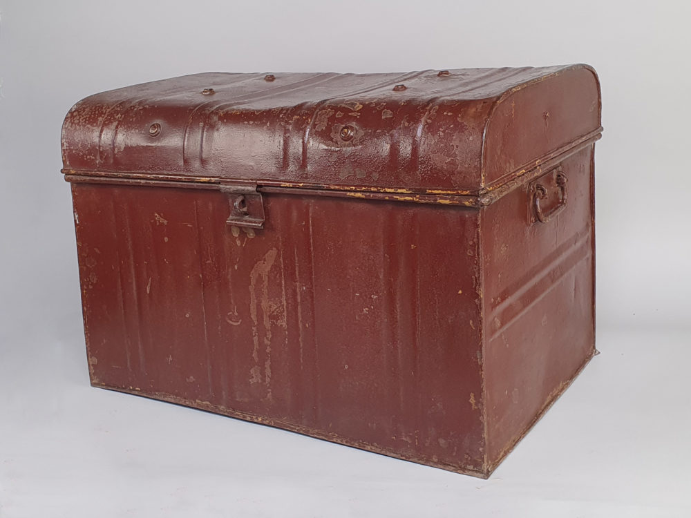 19th century burgundy antique metal Steam Trunk