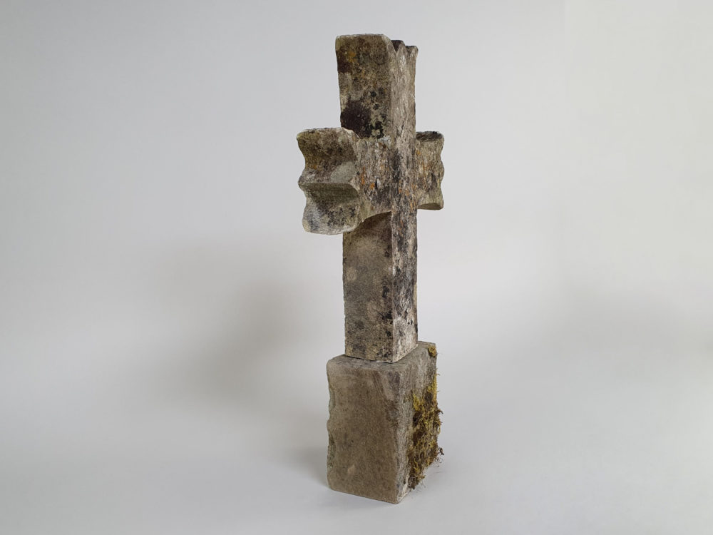 Early decorative antique Marble Cross mounted on a stone plinth
