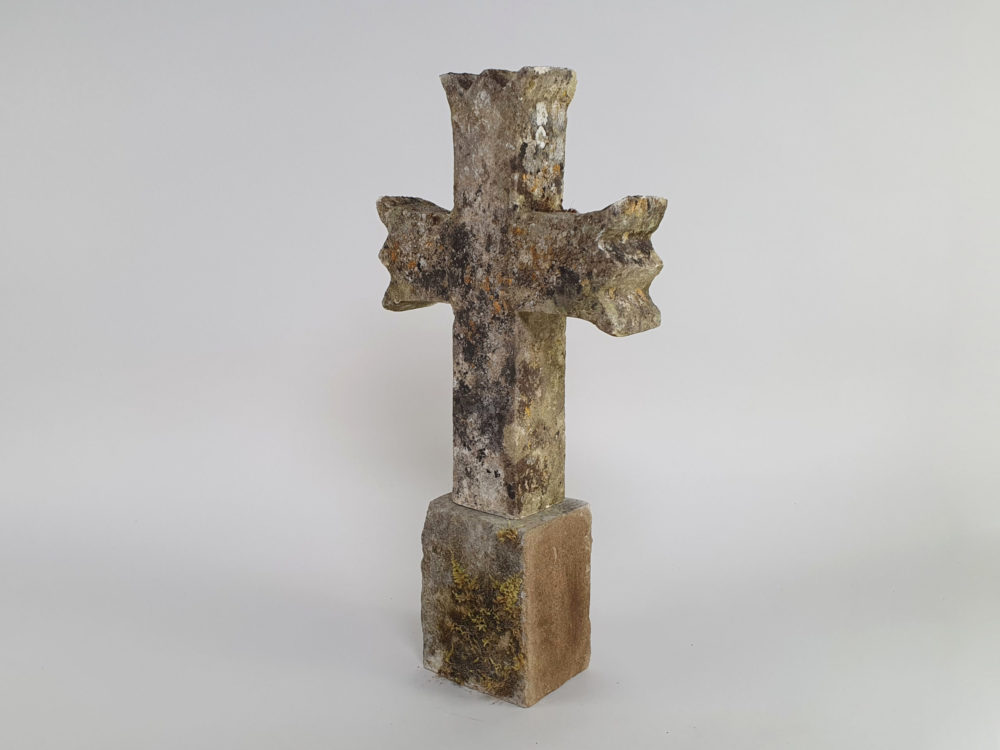 Early decorative antique Marble Cross mounted on a stone plinth