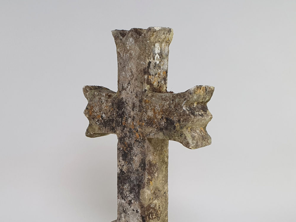 Early decorative antique Marble Cross mounted on a stone plinth