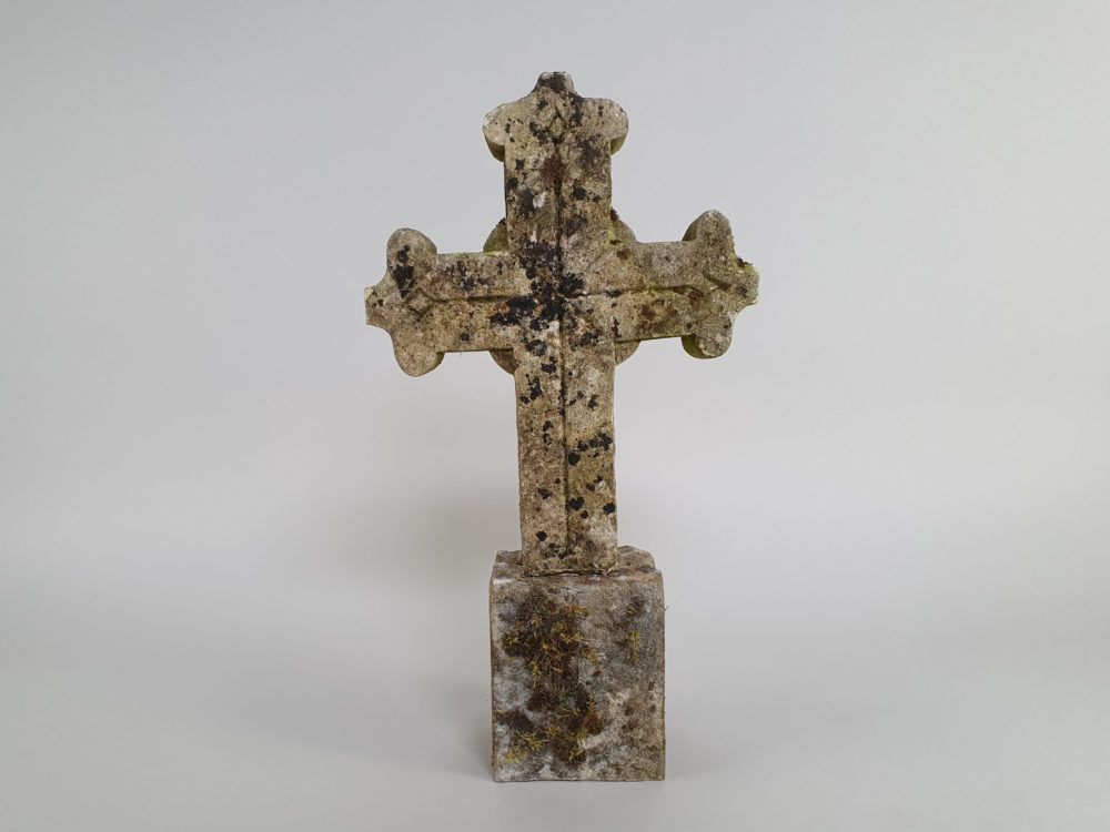 Early decorative antique Marble Cross mounted on a stone plinth