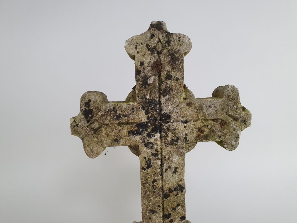 Early decorative antique Marble Cross mounted on a stone plinth