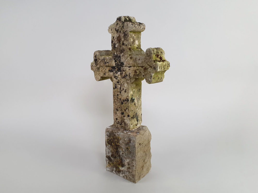 Early decorative antique Marble Cross mounted on a stone plinth