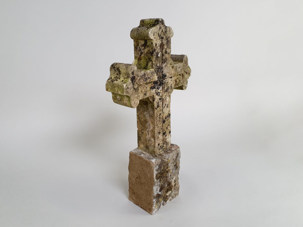 Early decorative antique Marble Cross mounted on a stone plinth