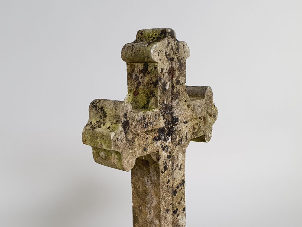Early decorative antique Marble Cross mounted on a stone plinth