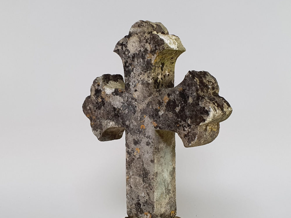 Early decorative antique Marble Cross mounted on a stone plinth