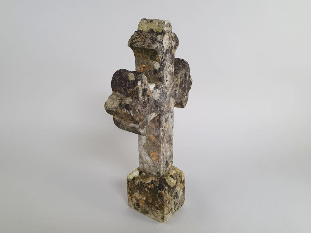 Early decorative antique Marble Cross mounted on a stone plinth