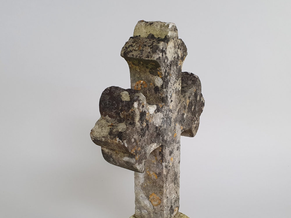 Early decorative antique Marble Cross mounted on a stone plinth