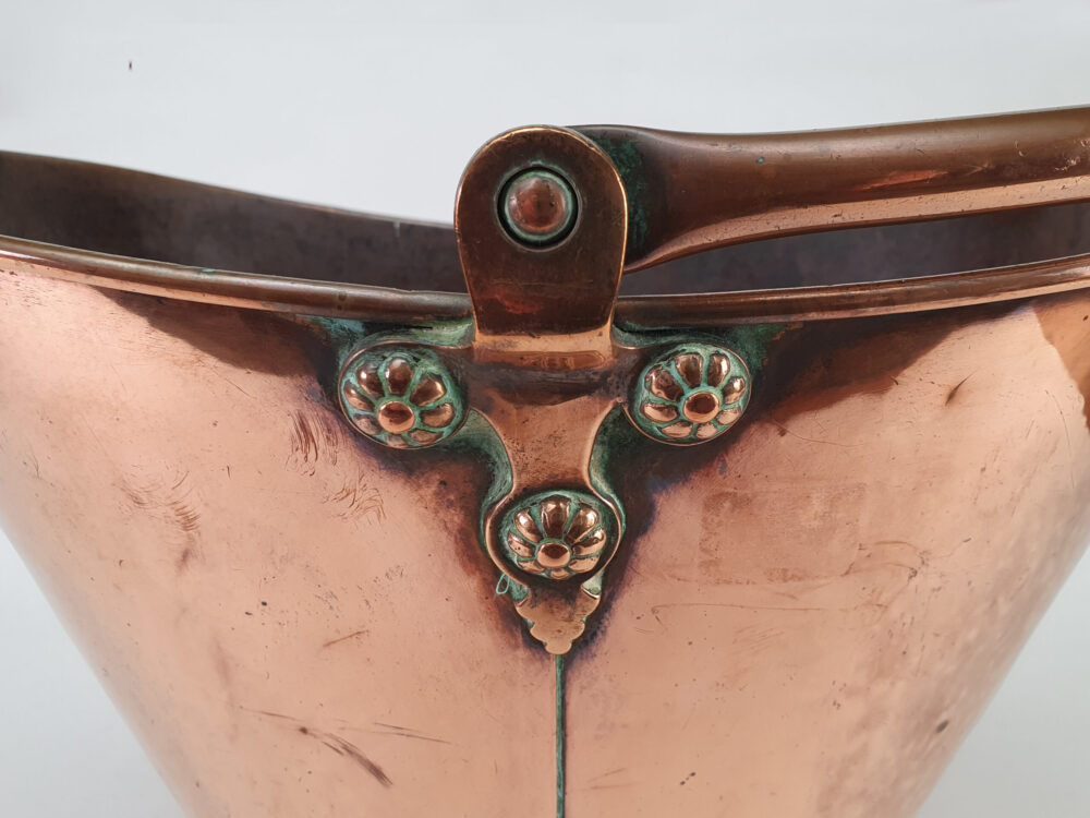 19th century decorative antique copper helmet shaped Coal Skuttle