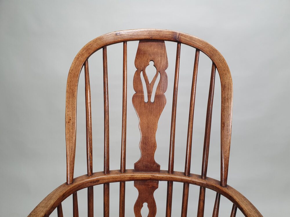 19th century English antique ash and elm Windsor high back Arm Chair