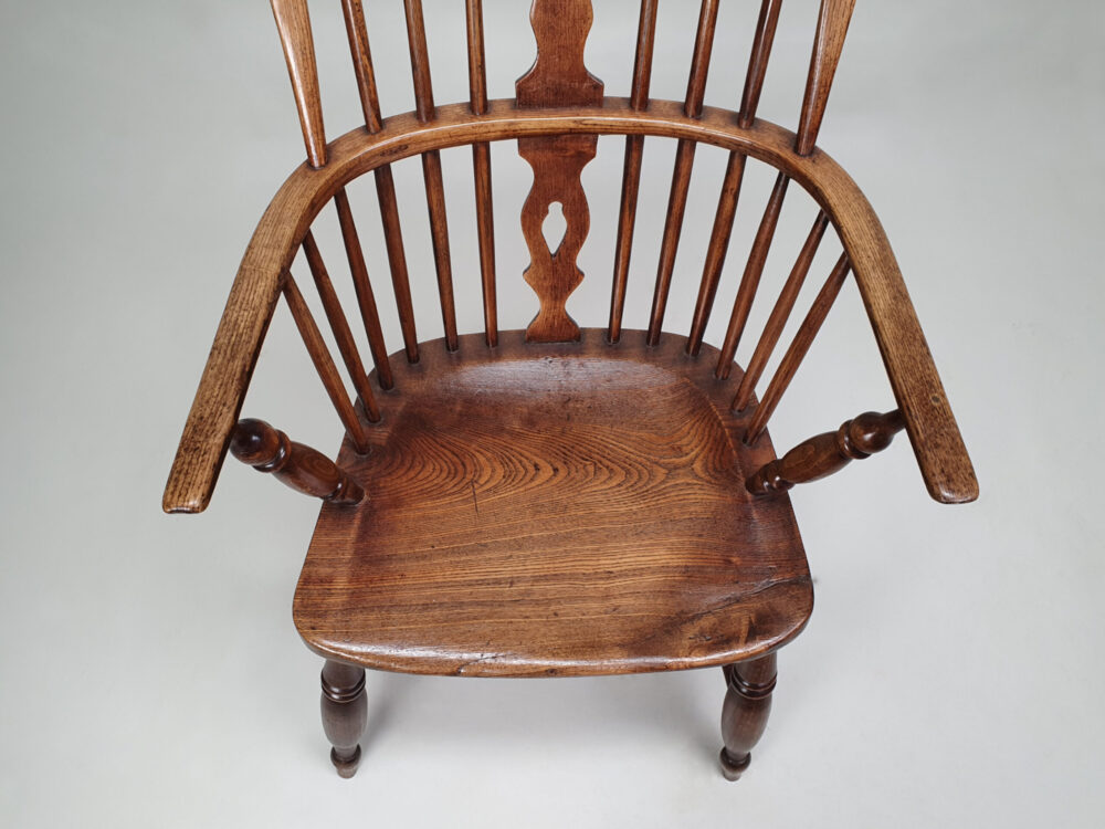 19th century English antique ash and elm Windsor high back Arm Chair