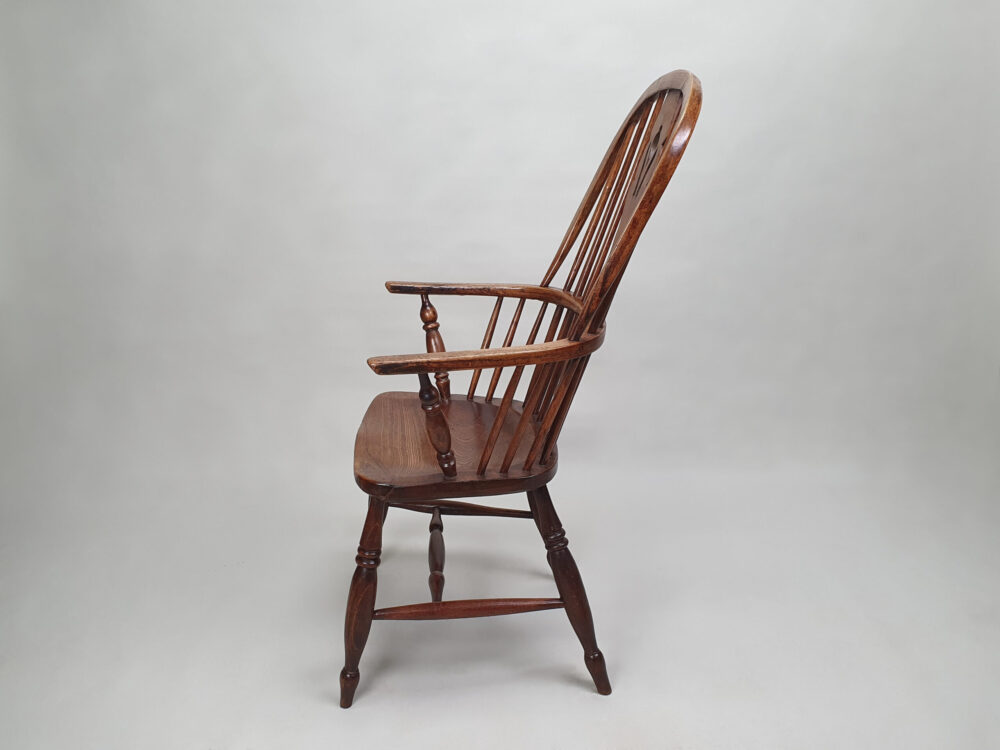 19th century English antique ash and elm Windsor high back Arm Chair
