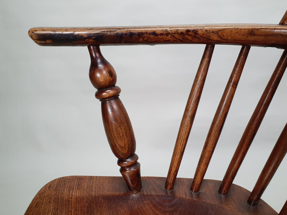 19th century English antique ash and elm Windsor high back Arm Chair