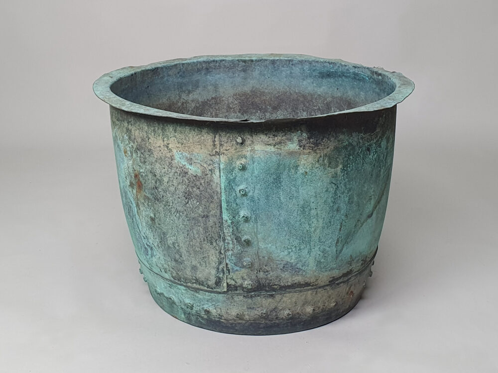 19th century riveted turquoise antique garden Planter