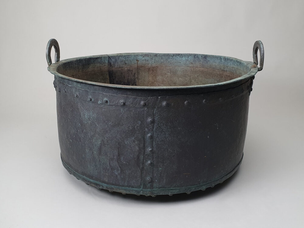 19th century rustic antique circular copper Log Basket