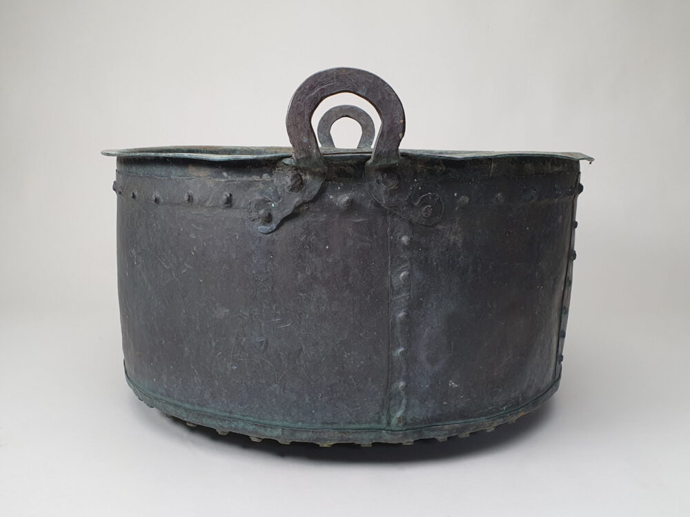19th century rustic antique circular copper Log Basket