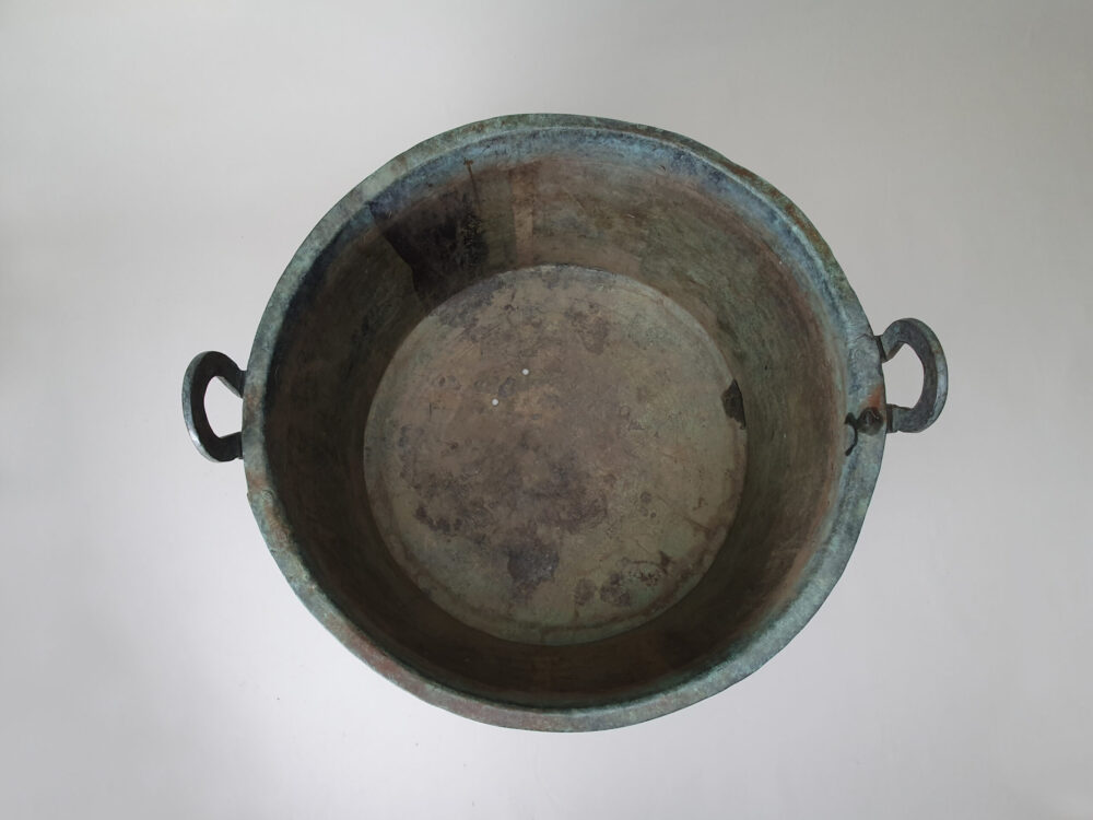 19th century rustic antique circular copper Log Basket