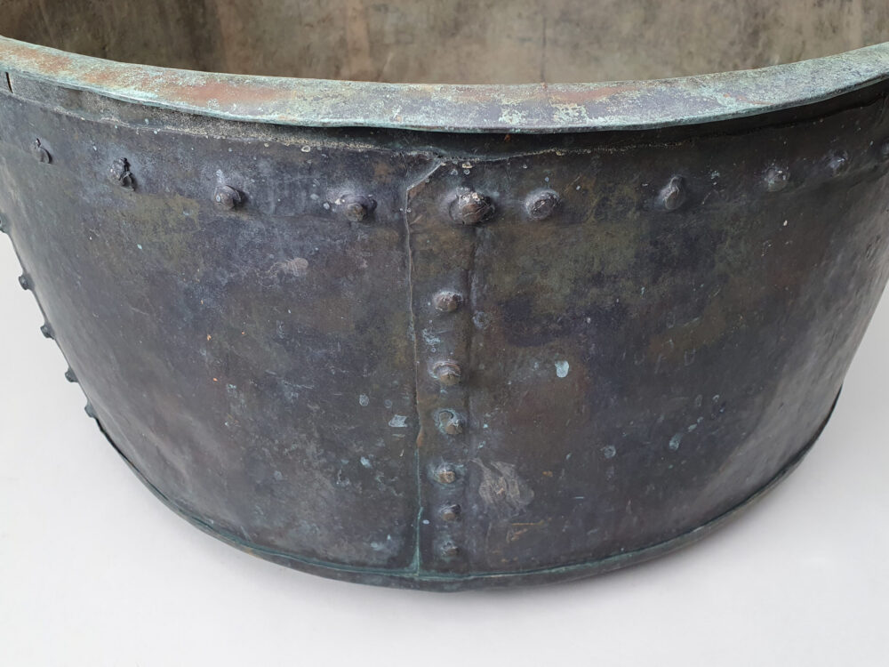 19th century rustic antique circular copper Log Basket