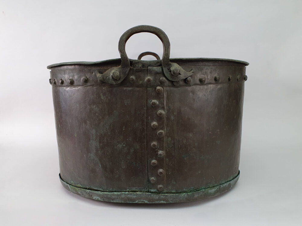19th century rustic antique rectangular Copper Log Basket or Planter