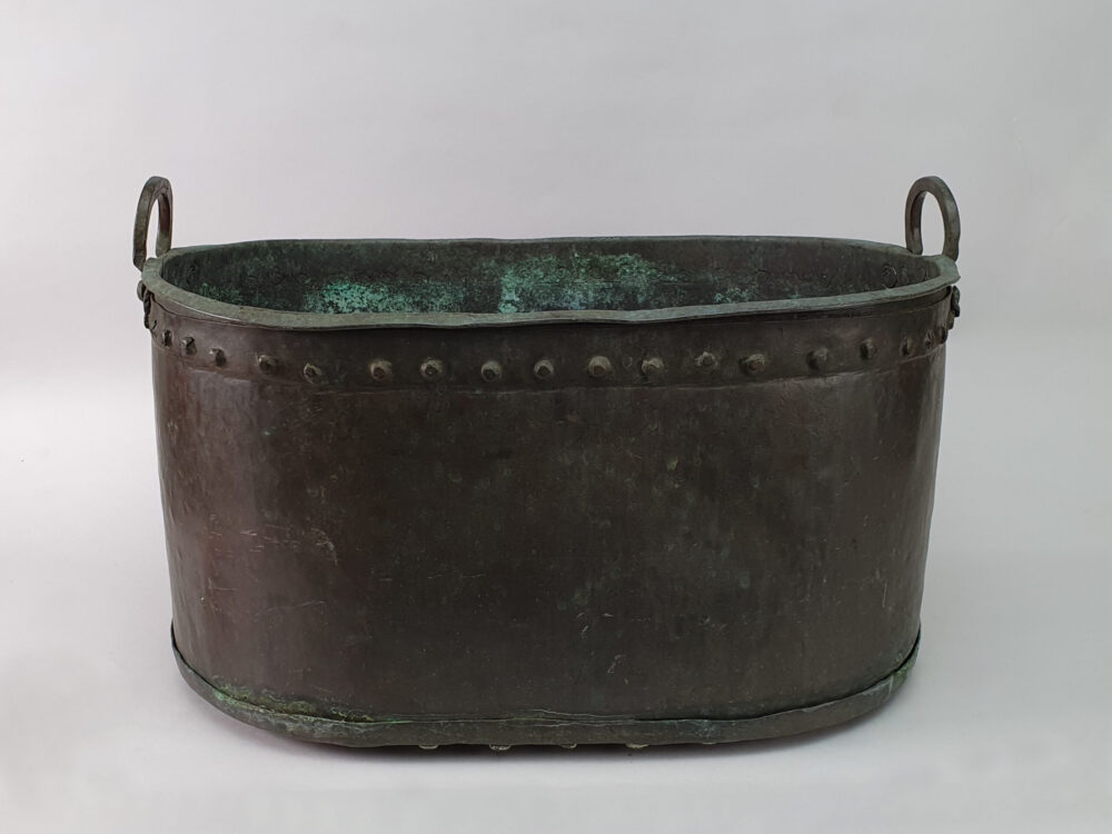 19th century rustic antique rectangular Copper Log Basket or Planter