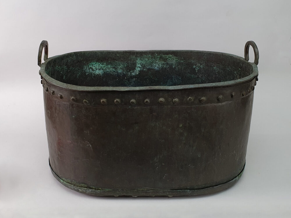 19th century rustic antique rectangular Copper Log Basket or Planter
