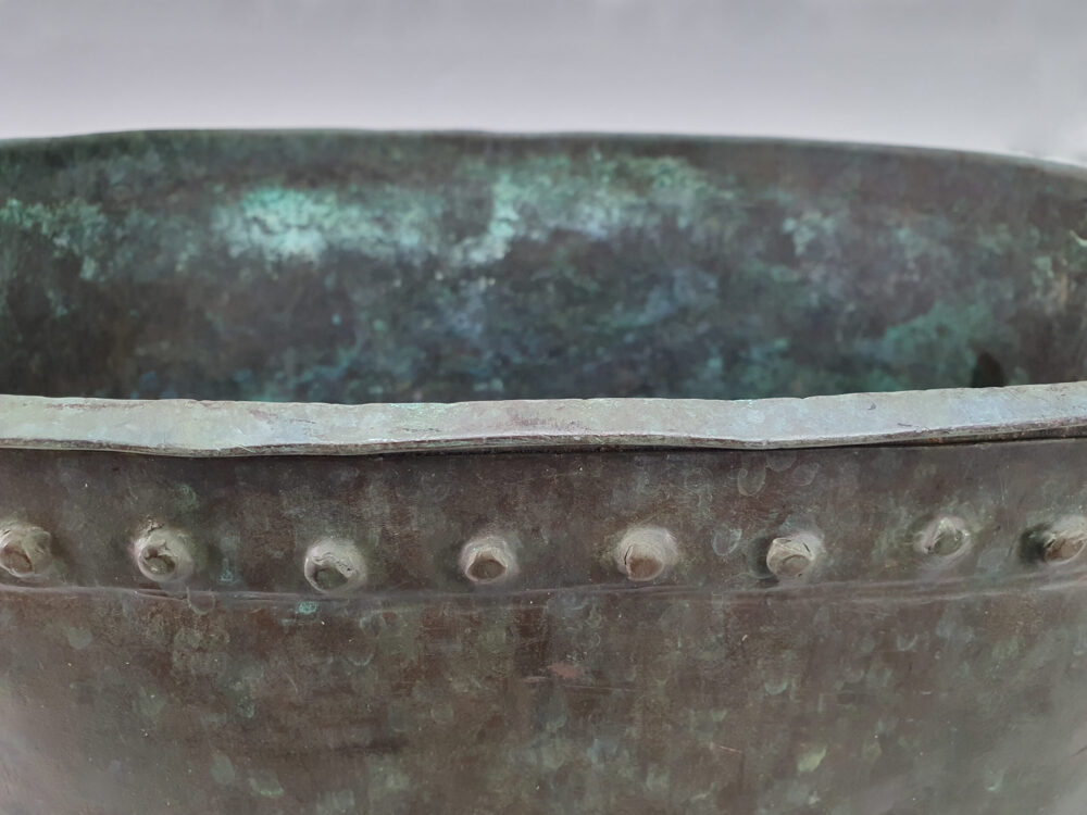 19th century rustic antique rectangular Copper Log Basket or Planter