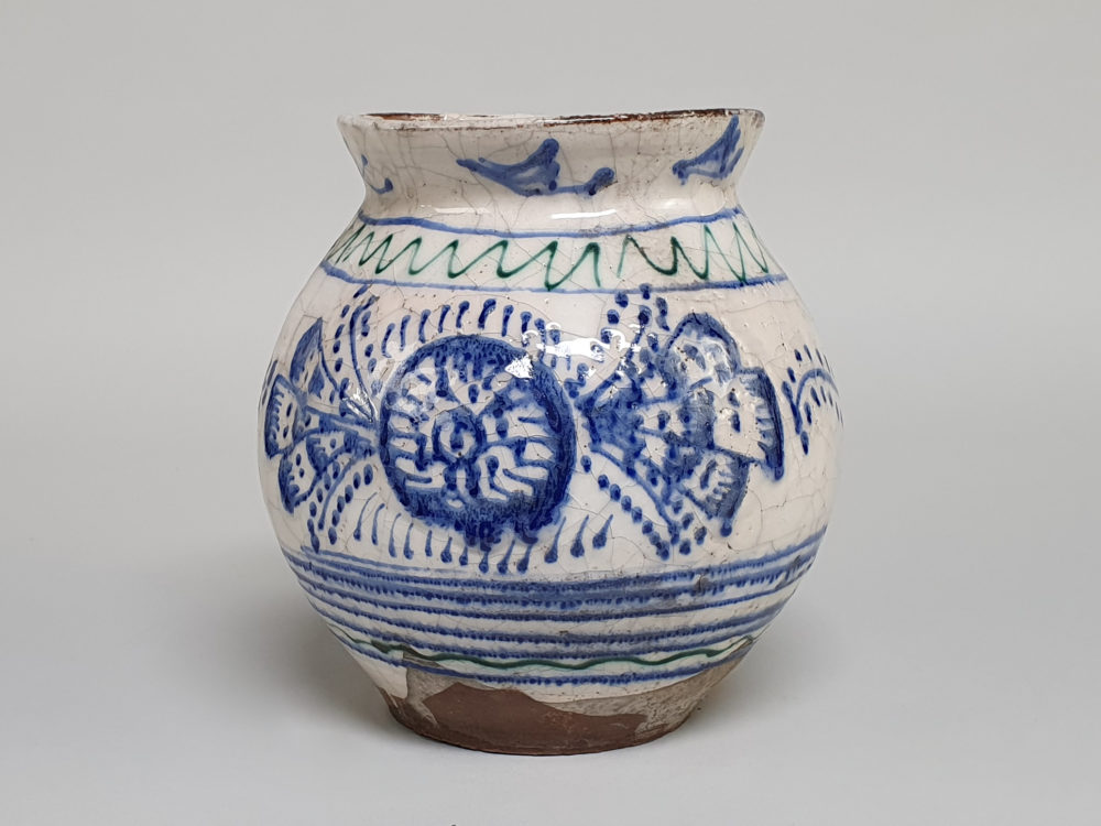 19th century rustic blue and white pottery Jug
