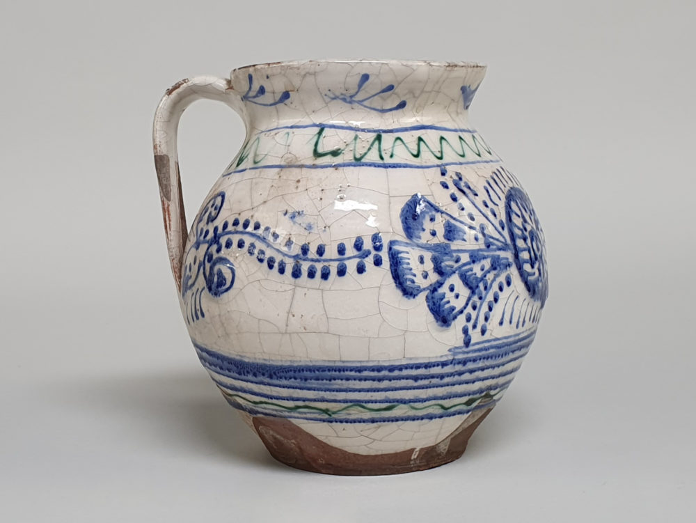 19th century rustic blue and white pottery Jug