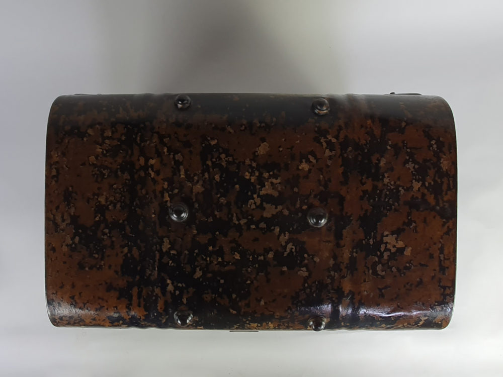 19th century small black antique metal Steam Trunk